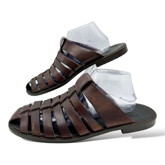 Tommy Bahama Vintage Slip-On Mule Dark Brown Leather Fisherman Sandals Sz 10 - Picture 3 of 15